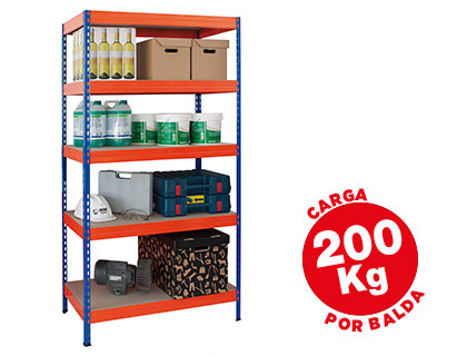 Estantería ar storage metálica 5 estantes 200 Kg. azul naranja